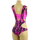 Neon Pink Lightning Hipnotic Suspender Romper and Starlette Bralette Set - Coquetry Clothing