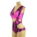 Neon Pink Lightning Hipnotic Suspender Romper and Starlette Bralette Set - Coquetry Clothing