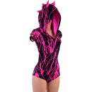 Neon Pink Lightning Print Dragon Hoodie Romper - Coquetry Clothing