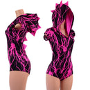 Neon Pink Lightning Print Dragon Hoodie Romper - Coquetry Clothing