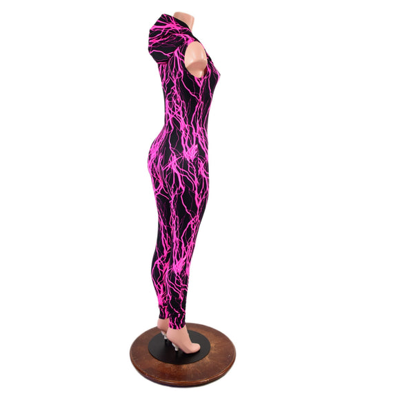 Neon Pink Lightning Zipper Front Catsuit - Coquetry Clothing