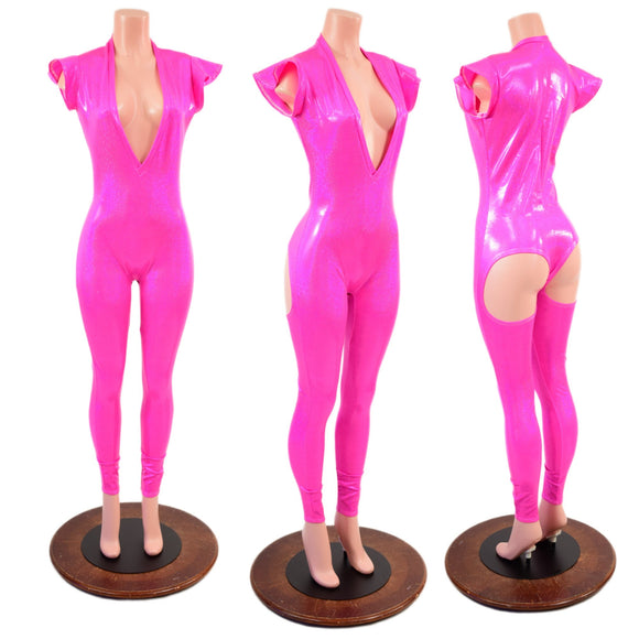 Neon Pink Moon Suit Exposed Cheeks Catsuit - Coquetry Clothing
