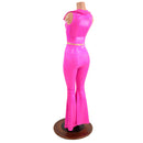 Neon Pink Solar Flares and Sleeveless Crop Top with Showtime Collar - Coquetry Clothing
