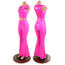 Neon Pink Solar Flares and Sleeveless Crop Top with Showtime Collar - Coquetry Clothing