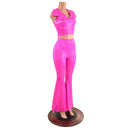 Neon Pink Solar Flares and Sleeveless Crop Top with Showtime Collar - Coquetry Clothing