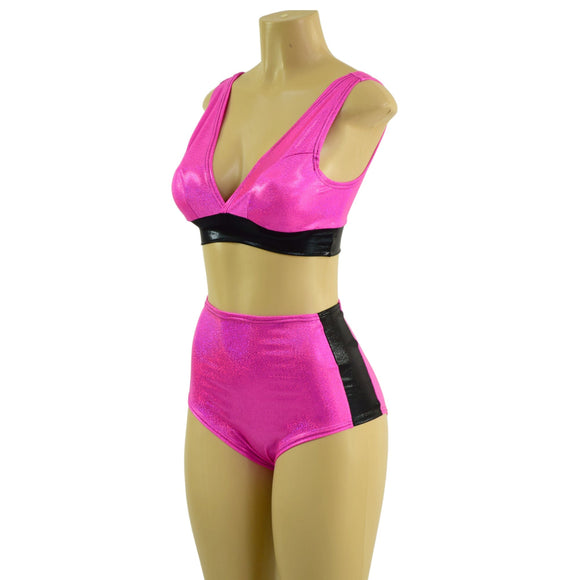 Neon Pink Sparkly Jewel and Black Mystique Siren & Starlette Set - Coquetry Clothing