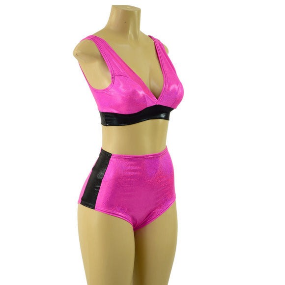 Neon Pink Sparkly Jewel and Black Mystique Siren & Starlette Set - Coquetry Clothing
