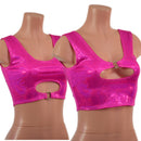 Neon Pink Sparkly Jewel High Or Low Reversible Cutout Oring Mini Crop - Coquetry Clothing