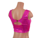 Neon Pink Sparkly Jewel High Or Low Reversible Cutout Oring Mini Crop - Coquetry Clothing