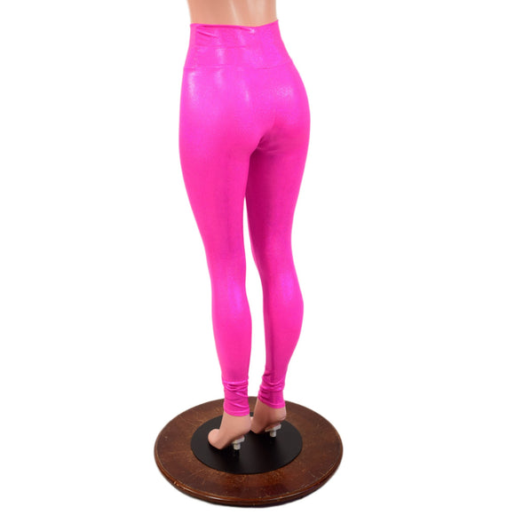 Neon Pink Sparkly Jewel High Waist Leggings - Coquetry Clothing