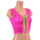 Neon Pink Sparkly Jewel Laceup Crop Tank - Coquetry Clothing