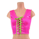 Neon Pink Sparkly Jewel Laceup Crop Tank - Coquetry Clothing