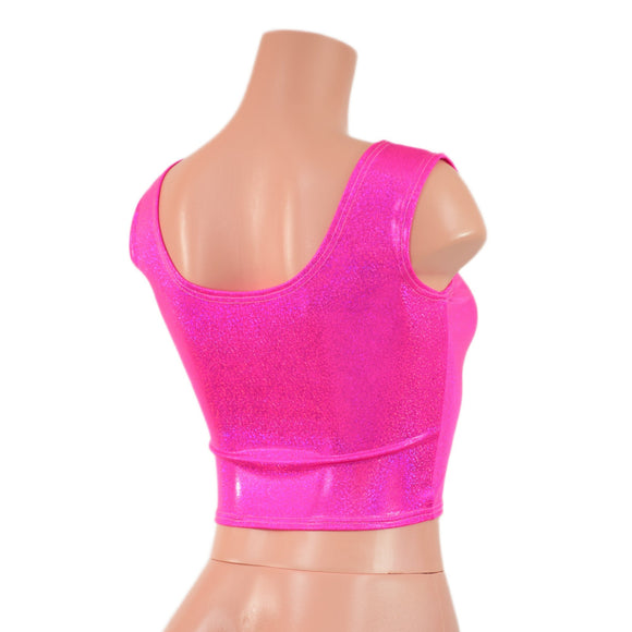 Neon Pink Sparkly Jewel Laceup Crop Tank - Coquetry Clothing