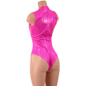 Neon Pink Sparkly Jewel Plunging V Neck Romper with Brazilian Cut Leg - 3