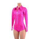 Neon Pink Sparkly Rodeo Romper with Snap Cuffs and Boy Cut Leg - Coquetry Clothing