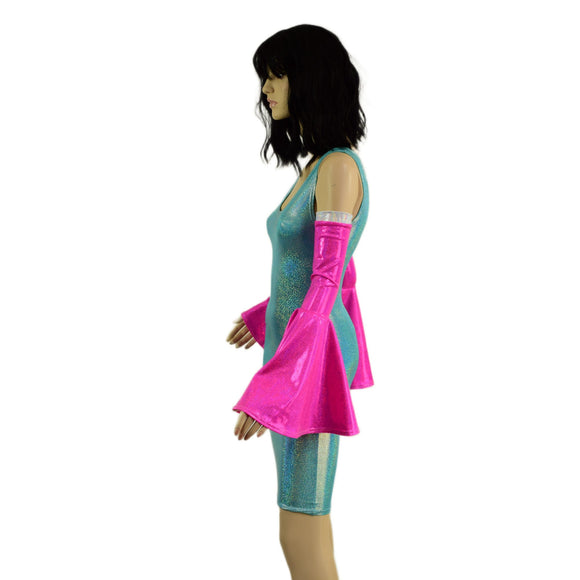 Neon Pink Trumpet Sleeve Arm Warmers with Flashbulb Bicep Trim - Coquetry Clothing