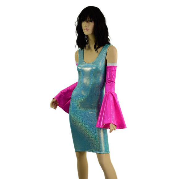 Neon Pink Trumpet Sleeve Arm Warmers with Flashbulb Bicep Trim - Coquetry Clothing