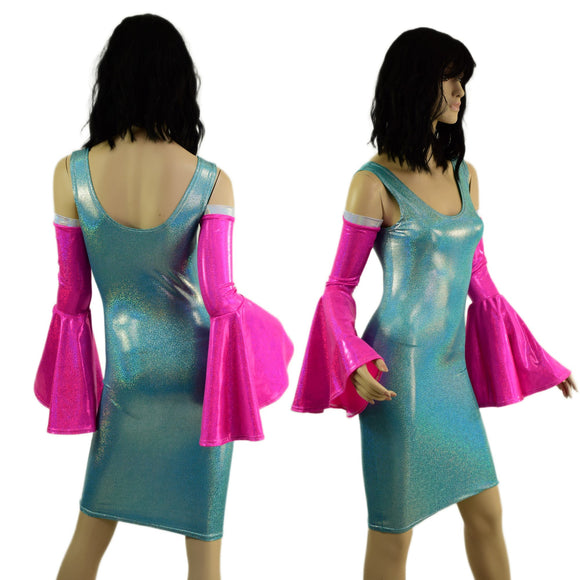 Neon Pink Trumpet Sleeve Arm Warmers with Flashbulb Bicep Trim - Coquetry Clothing