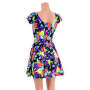 Neon Sonic Bloom Cap Sleeve Skater Dress - Coquetry Clothing