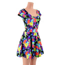 Neon Sonic Bloom Cap Sleeve Skater Dress - Coquetry Clothing