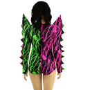 Neon UV Glow Color Split Broken Heart Romper with Spiked Mega Sharp Shoulders - Coquetry Clothing