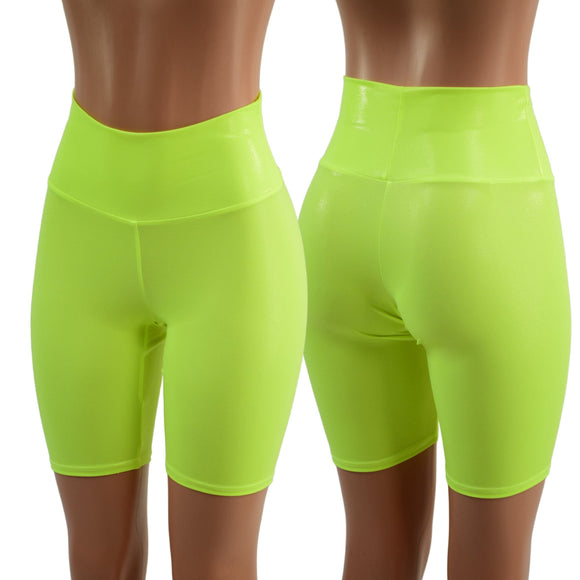 Neon Yellow Highlighter High Waist Bike Shorts READY to SHIP - Coquetry Clothing