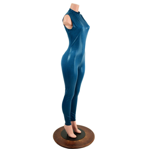 Nile Blue Sleeveless Catsuit with Stella Collar and Back Zipper - Coquetry Clothing
