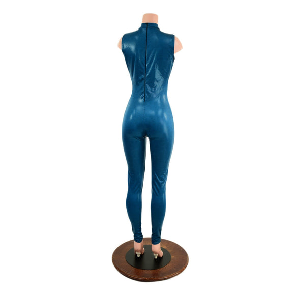Nile Blue Sleeveless Catsuit with Stella Collar and Back Zipper - Coquetry Clothing
