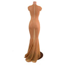 Nude Mesh Puddle Train Gown with Scoop Neck - Coquetry Clothing