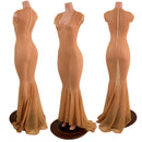Nude Mesh Puddle Train Gown with Scoop Neck - Coquetry Clothing