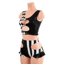 O - ring Cutout Crop Tank and High Waist Siren Shorts Hipnotic Cutouts and Hip Ruffles - Coquetry Clothing