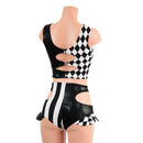 O - ring Cutout Crop Tank and High Waist Siren Shorts Hipnotic Cutouts and Hip Ruffles - Coquetry Clothing