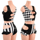 O - ring Cutout Crop Tank and High Waist Siren Shorts Hipnotic Cutouts and Hip Ruffles - Coquetry Clothing