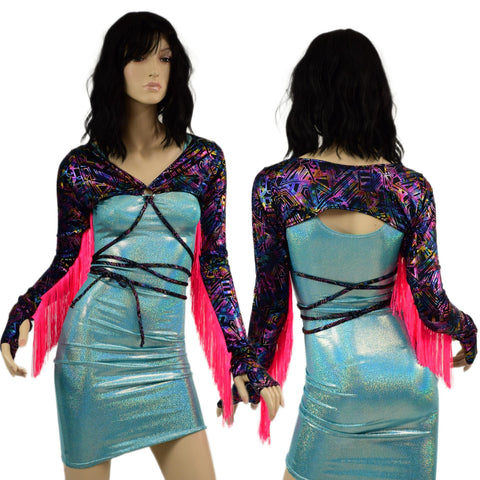 O - ring Front Bolero with Removable Body Wrap Tie, Fringe and Thumbholes - Coquetry Clothing