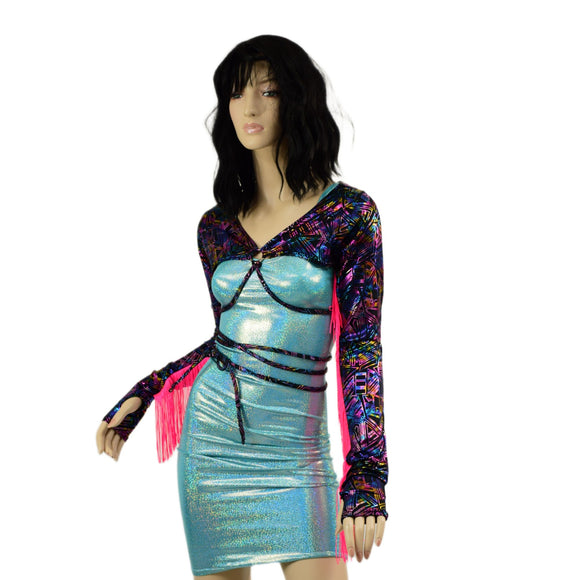 O - ring Front Bolero with Removable Body Wrap Tie, Fringe and Thumbholes - Coquetry Clothing
