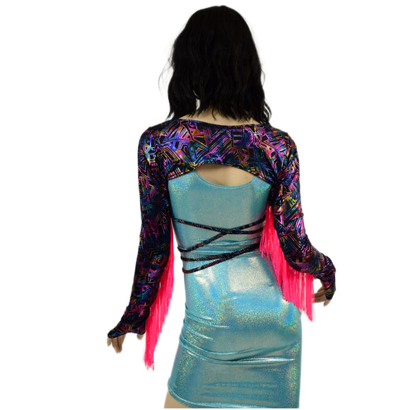 O - ring Front Bolero with Removable Body Wrap Tie, Fringe and Thumbholes - Coquetry Clothing