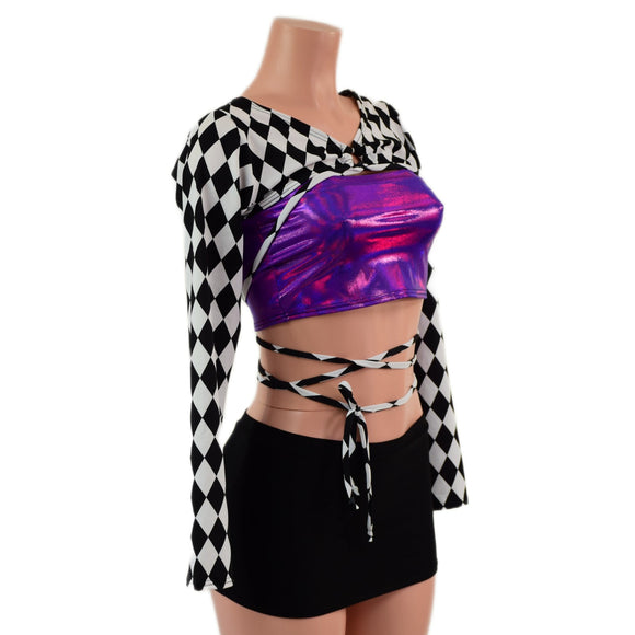 O-ring Front Bolero with Removable Body Wrap Tie in Diamond Print - Coquetry Clothing