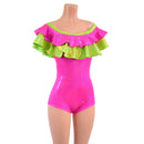 Off Shoulder Double Ruffle Romper with Boy Cut Leg - Coquetry Clothing