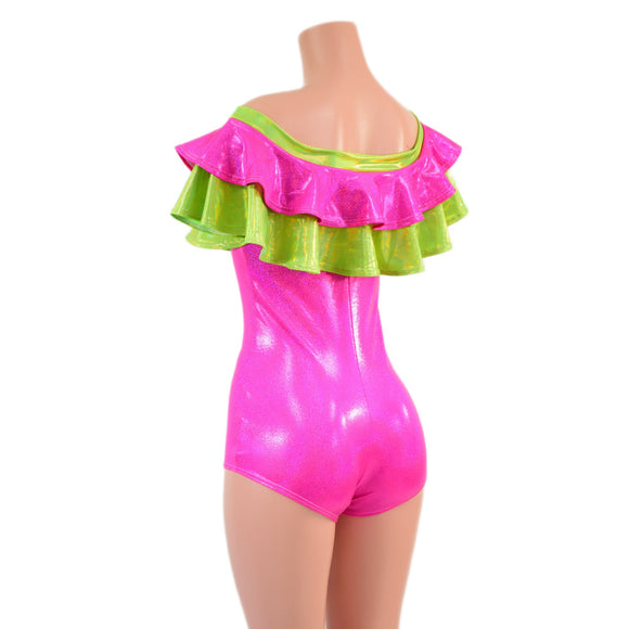 Off Shoulder Double Ruffle Romper with Boy Cut Leg - Coquetry Clothing