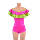 Off Shoulder Double Ruffle Romper with Boy Cut Leg - Coquetry Clothing