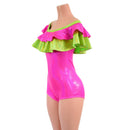 Off Shoulder Double Ruffle Romper with Boy Cut Leg - Coquetry Clothing