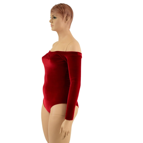 Off Shoulder Romper in Red Velvet - 3