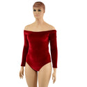 Off Shoulder Romper in Red Velvet - 2