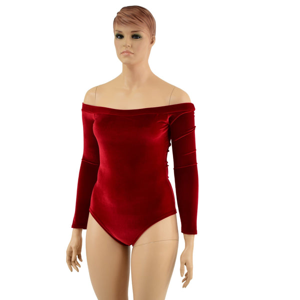 Off Shoulder Romper in Red Velvet - 2