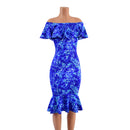 Off Shoulder Ruffled Wiggle Dress in TidePool - Coquetry Clothing