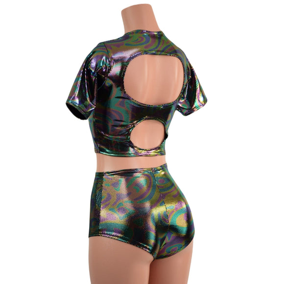 Oil Slick Nirvana Top and High Waist Siren Shorts Set - Coquetry Clothing
