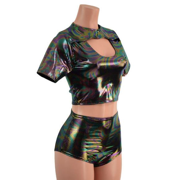 Oil Slick Nirvana Top and High Waist Siren Shorts Set - Coquetry Clothing