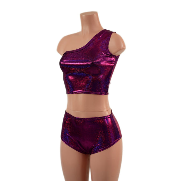 One Shoulder Crop Top and Midrise Siren Shorts Set - Coquetry Clothing
