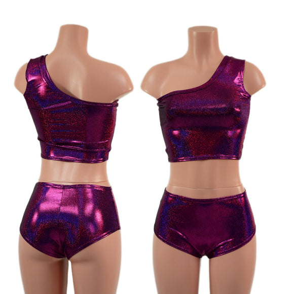 One Shoulder Crop Top and Midrise Siren Shorts Set - Coquetry Clothing