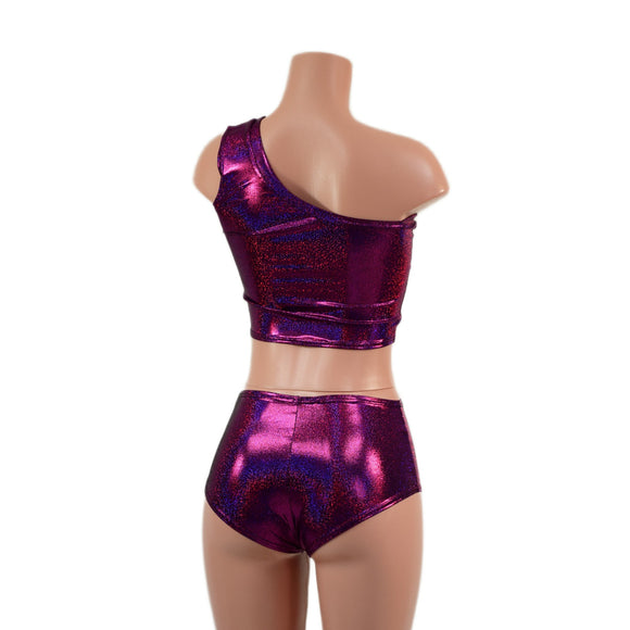One Shoulder Crop Top and Midrise Siren Shorts Set - Coquetry Clothing